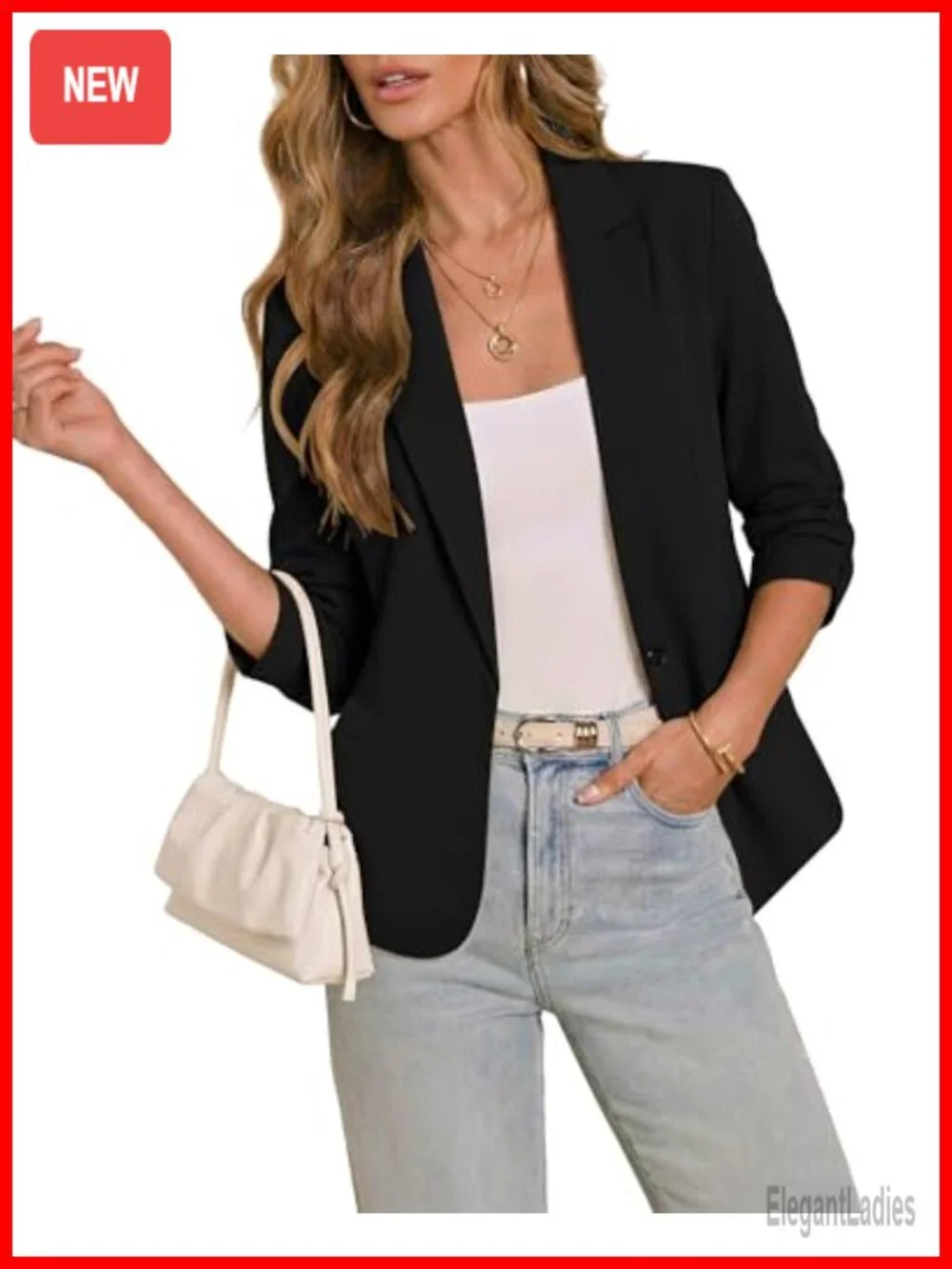 Women's Blazer 3/4 Sleeve Solid Business Casual Suit Jacket